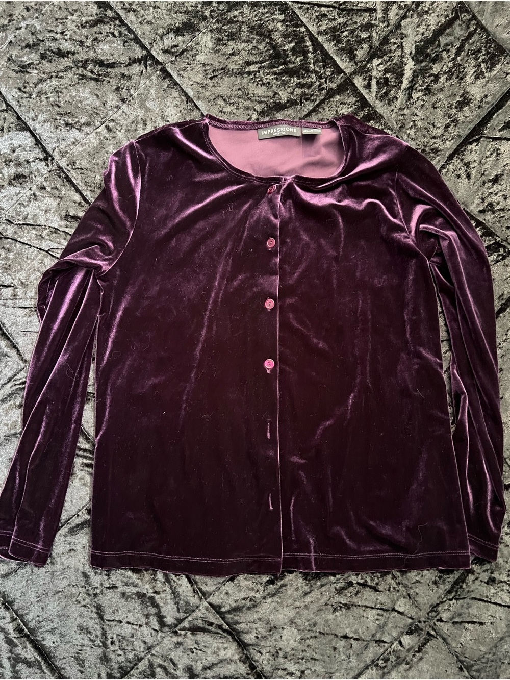 Impressions Women's Velvet Button-Front Top in Plum